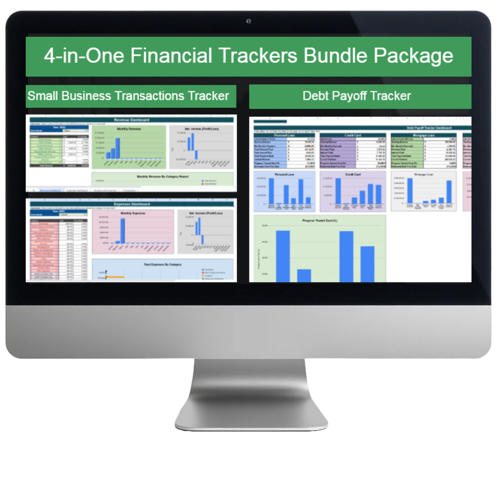 4-in-1 Financial Trackers Bundle Package (Google Sheet)