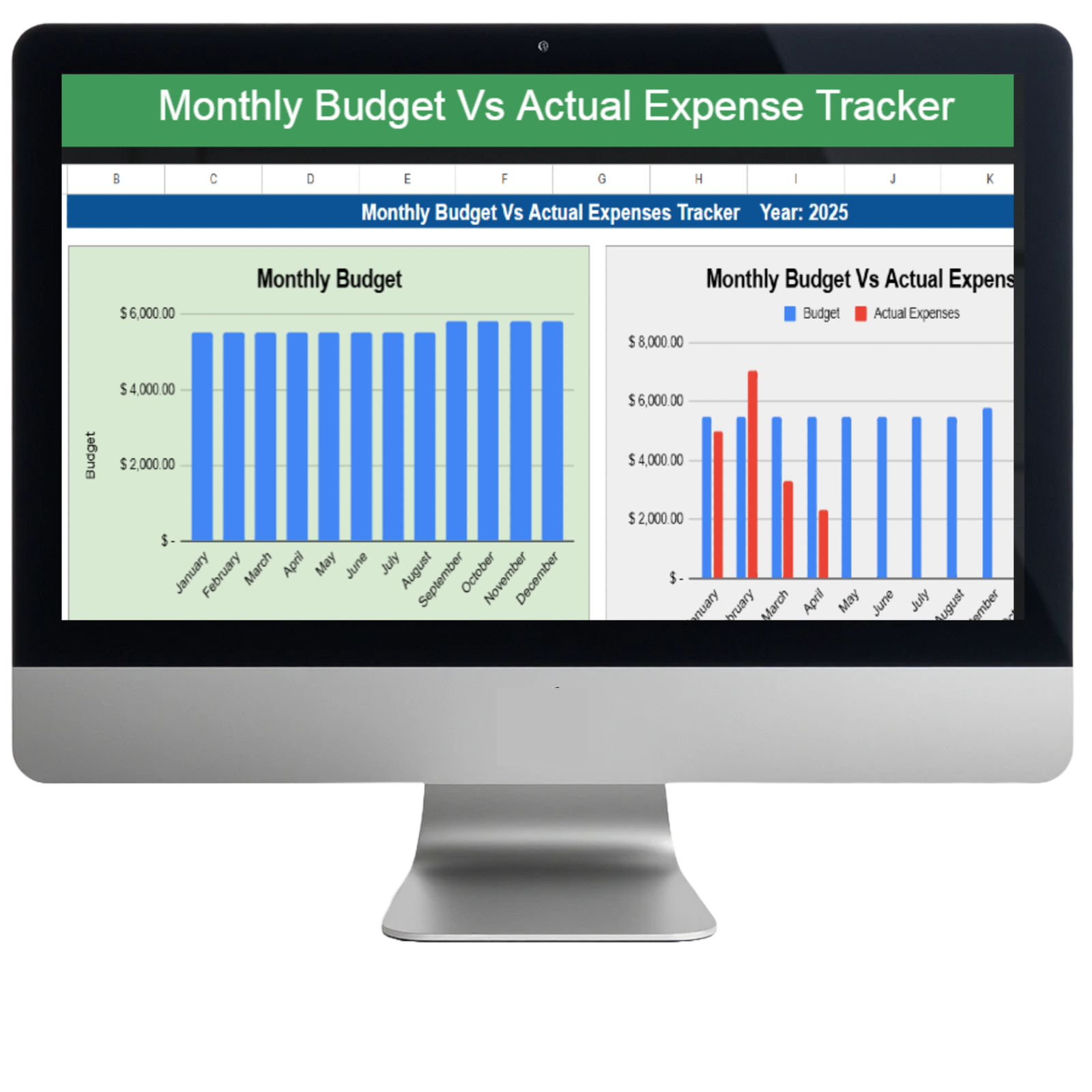 Monthly Budget Vs Actual Expenses Tracker (Google Sheet)