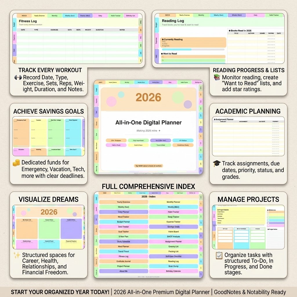 All-in-One Digital Planner for 2026, 2027, 2028 & Undated. Digital Journal, Goodnotes, Notability, iPad, Daily, Weekly, Monthly Planners - Image 2